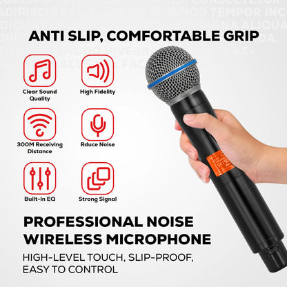 5 Core Wireless Microphone System 4 Channel UHF 492F Range Portable Receiver W Cordless Mic